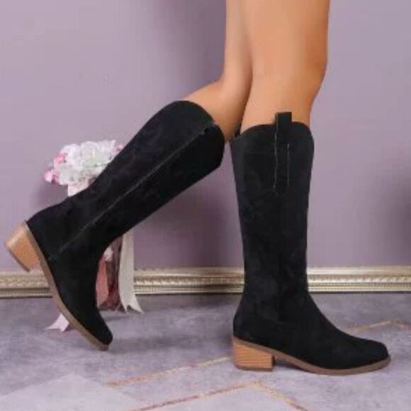 WOMEN'S FALL BOOTS Faux Suede Black Boots sz 5 [36] - Picture 4 of 6